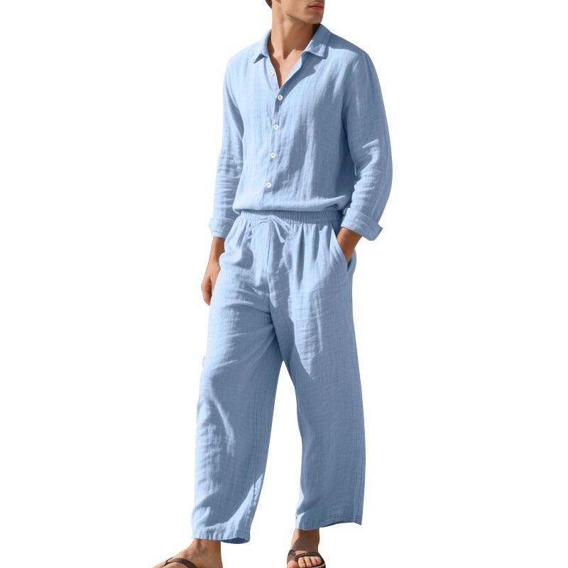 Tristan Linen Shirt with Drawstring Waist in Light Blue