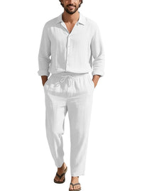 Tristan Linen Shirt with Drawstring Waist in White