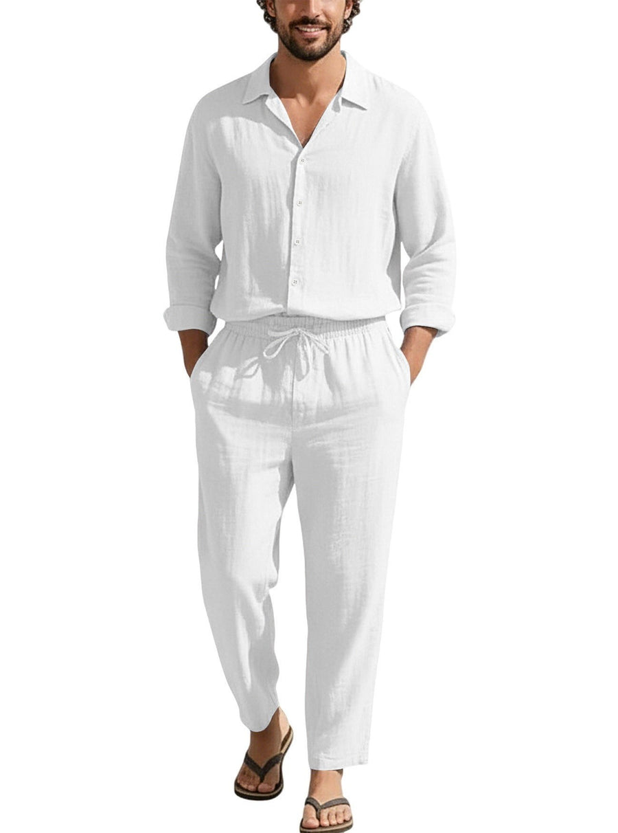 Tristan Linen Shirt with Drawstring Waist in White