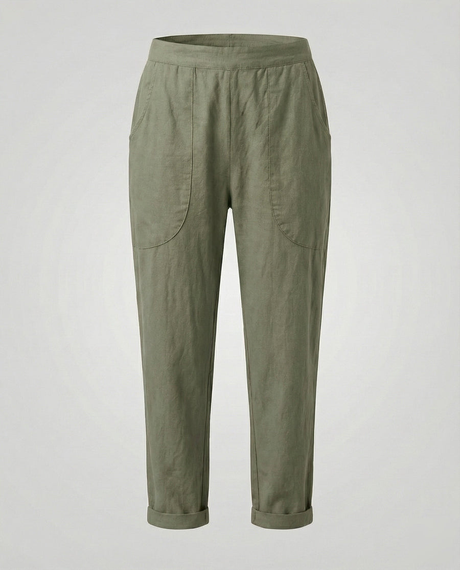 Ulrika Breathable Linen Blend Trousers in Gruen