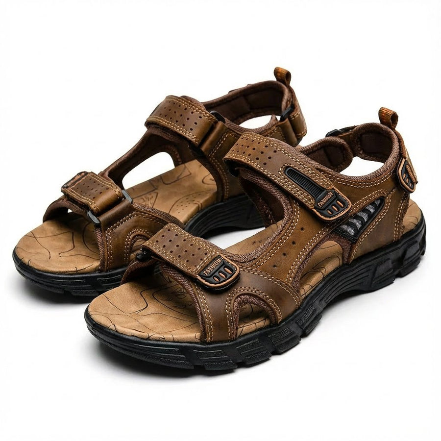 Grace | Unisex Leather-Look Velcro Trek Sandals Aggressive-Grip Sole