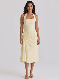 XIMENA | RUCHED HALTER MIDI DRESS