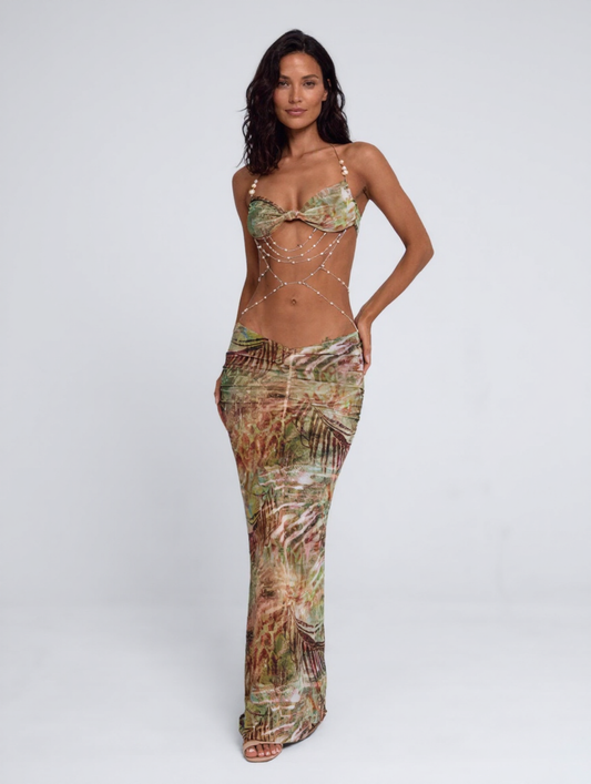 QUINN | EMBELLISHED HALTER MAXI DRESS