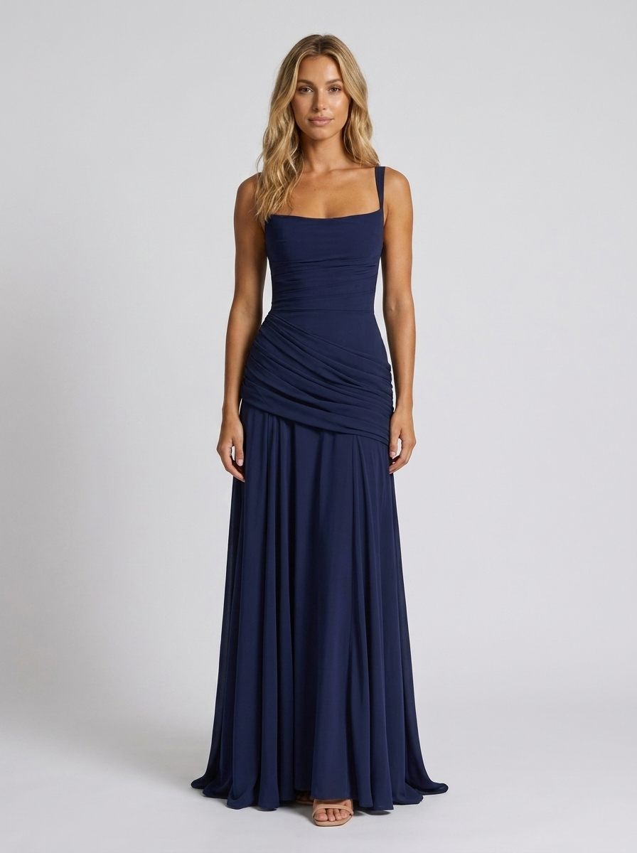 ELODIE | PLEATED V MAXI DRESS