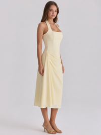 XIMENA | RUCHED HALTER MIDI DRESS