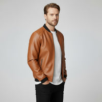 UrbanAviator Men's Leather Bomber Jacket in Sienna Brown