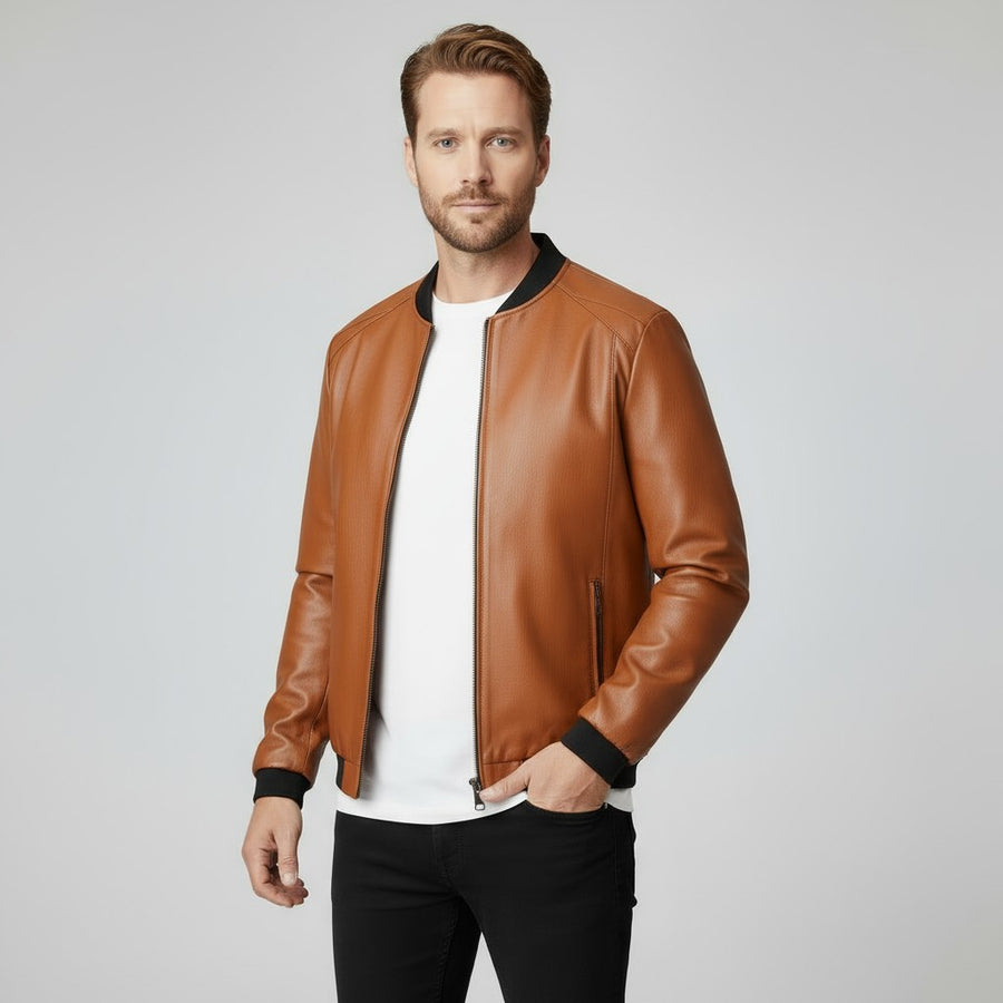 UrbanAviator Men's Leather Bomber Jacket in Sienna Brown