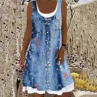 Valencia™ Soft and Elegant Denim Dress in Blue W/ Flower Print