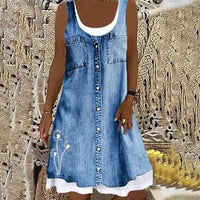 Valencia™ Soft and Elegant Denim Dress in Blue W/ Wild Flowers