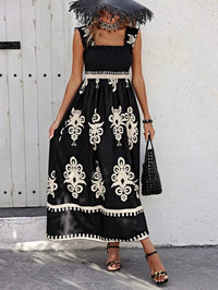 Valentina Chic Square Neck Sleeveless Printed Beach Dress in Black