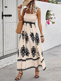 Valentina Chic Square Neck Sleeveless Printed Beach Dress in Cream