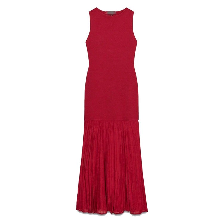 Valentina Elegant Maxi Dress with Sleeveless and Ruffles in Red