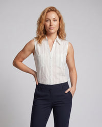 Valentina Linen Blend Shirt with Sleeveless and Chest Pocket