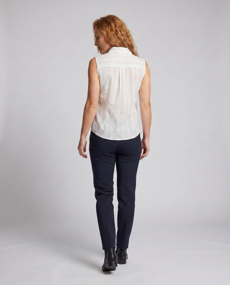 Valentina Linen Blend Shirt with Sleeveless and Chest Pocket