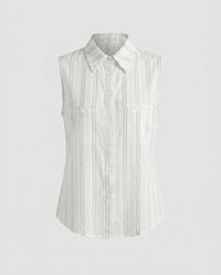Valentina Linen Blend Shirt with Sleeveless and Chest Pocket in White