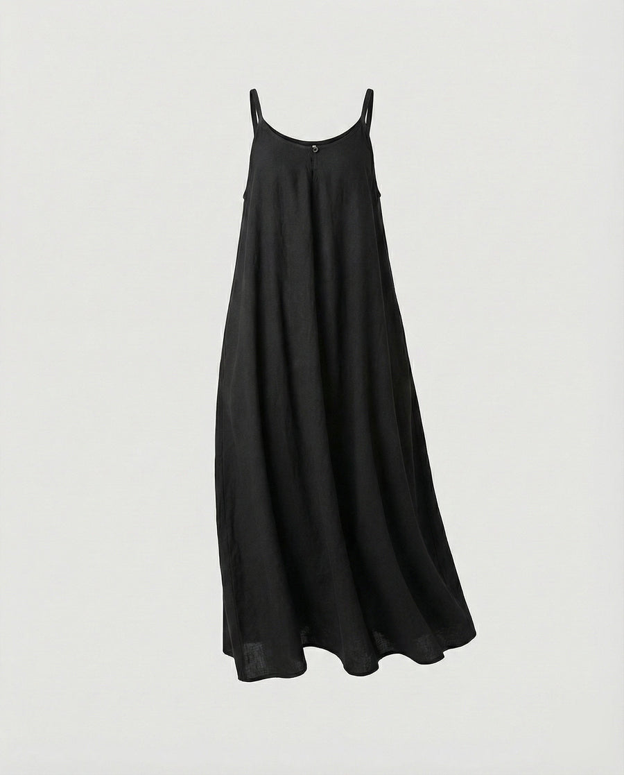 Valentina Linen Maxi Dress with Pockets in Black