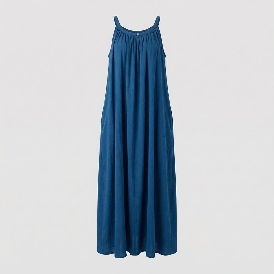 Valentina Linen Maxi Dress with Pockets in Navy