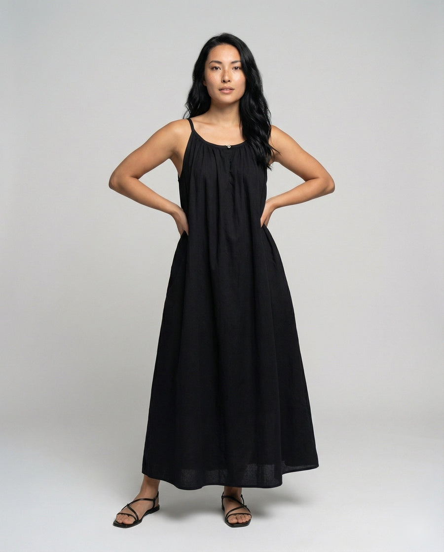 Valentina Linen Maxi Dress with Pockets