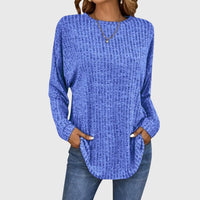 Valentina Women's Round Neck Long Sleeve Textured Knit Top in Blue