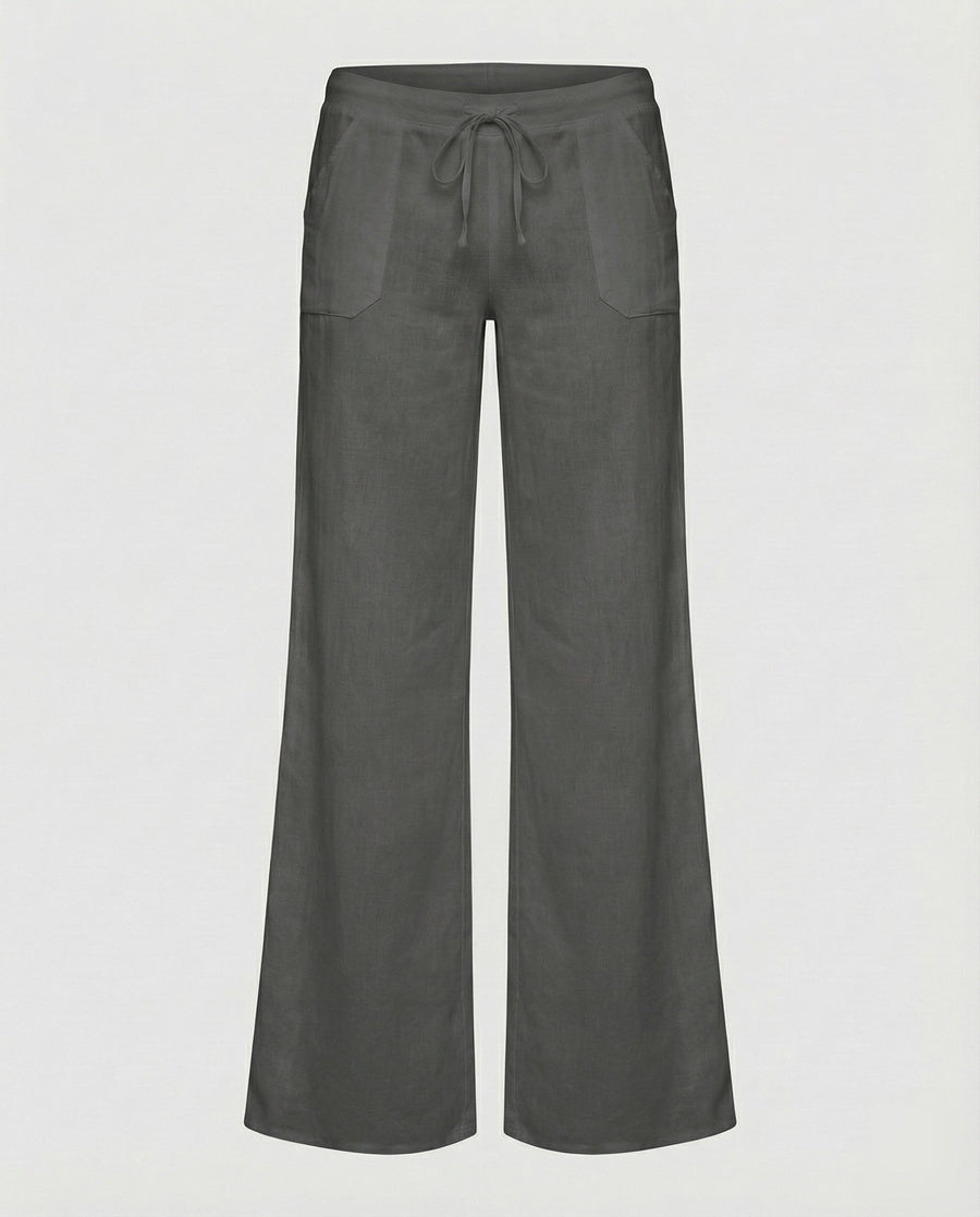 Valeria Airy Linen Trousers with Pockets in Black