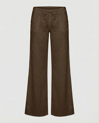 Valeria Airy Linen Trousers with Pockets in Brown