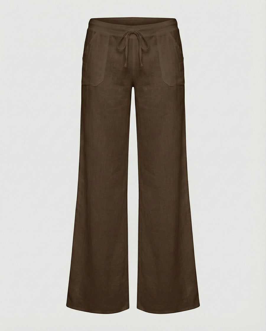 Valeria Airy Linen Trousers with Pockets in Brown
