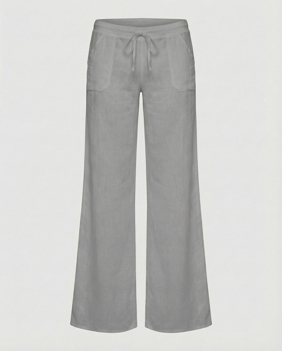 Valeria Airy Linen Trousers with Pockets in Grey