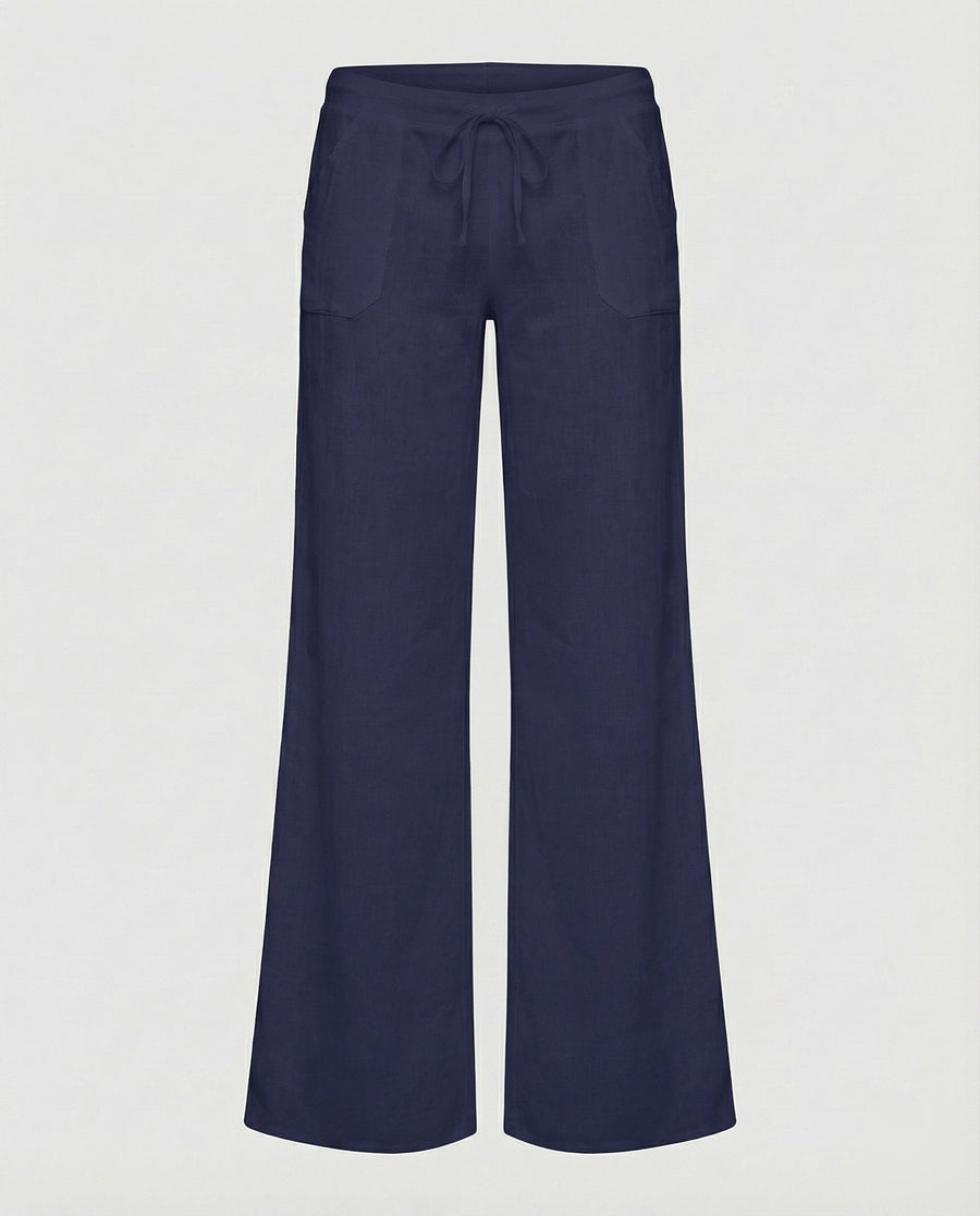 Valeria Airy Linen Trousers with Pockets in Navy