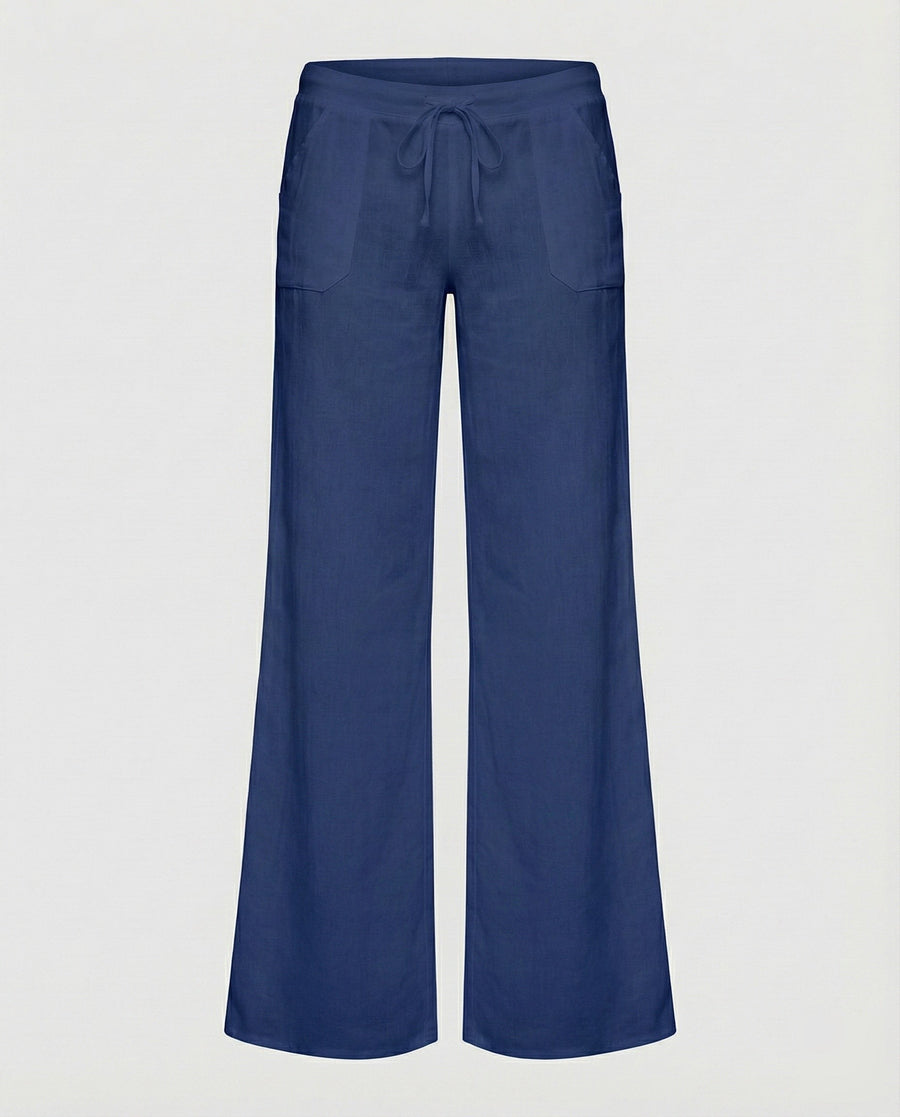 Valeria Airy Linen Trousers with Pockets in Royalblau