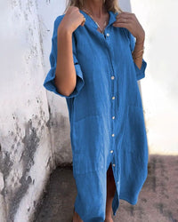Valerie Women's Relaxed Fit Shirt Midi Dress in Blue