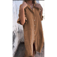 Valerie Women's Relaxed Fit Shirt Midi Dress in Khaki