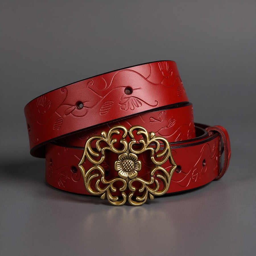 Valora Floral Buckle Belt in Cherry