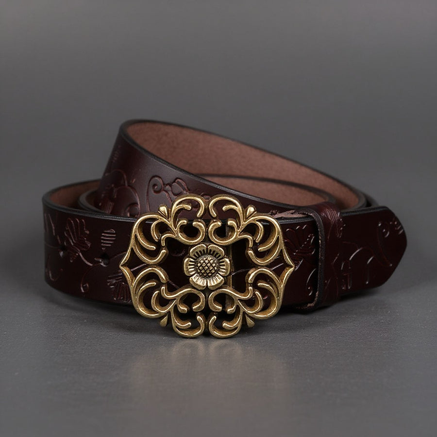 Valora Floral Buckle Belt in Espresso Brown