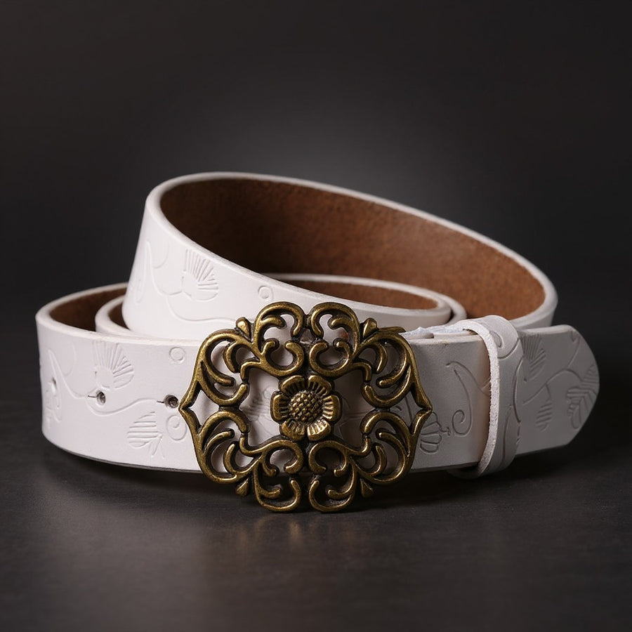 Valora Floral Buckle Belt in Pearl