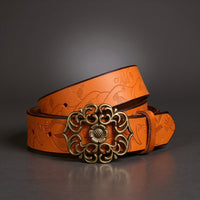 Valora Floral Buckle Belt in Sienna Brown