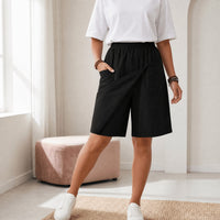 Valtine Women's Wrap-Front Skort Wide Leg Knee Shorts in Black