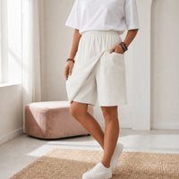 Valtine Women's Wrap-Front Skort Wide Leg Knee Shorts in Cream
