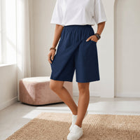 Valtine Women's Wrap-Front Skort Wide Leg Knee Shorts in Navy