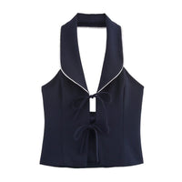 Vanessa Elegant Blouse with Sleeveless in Navy