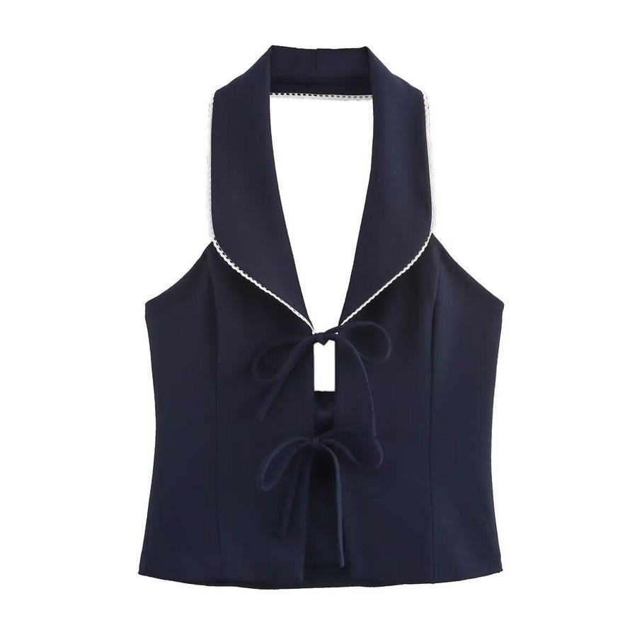 Vanessa Elegant Blouse with Sleeveless in Navy