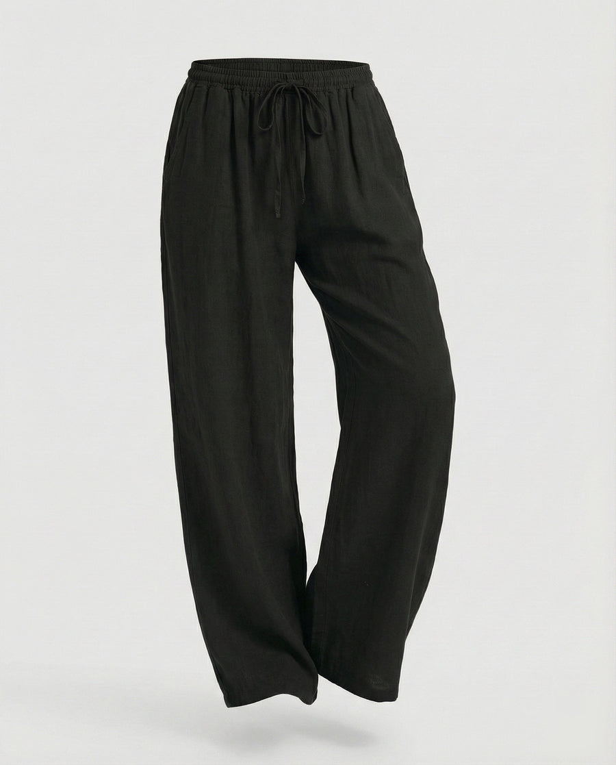 Vanessa Relaxed Linen Trousers in Black