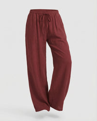 Vanessa Relaxed Linen Trousers in Wine Red