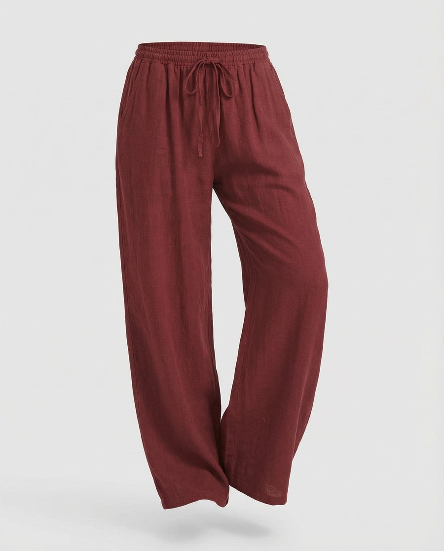 Vanessa Relaxed Linen Trousers in Wine Red