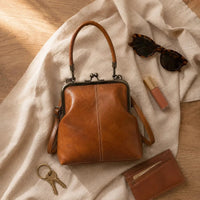 Vashara Women's Vintage Kiss Lock Crossbody Bag