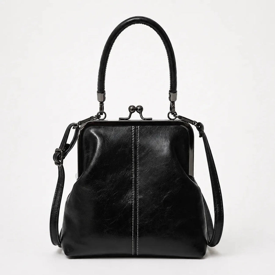 Vashara Women's Vintage Kiss Lock Crossbody Bag in Black