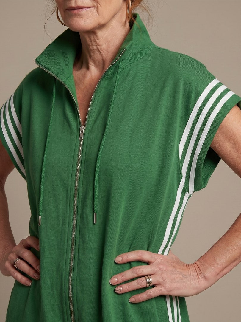Vashti Women's Zip Front Stripe Panel Jumpsuit in Green