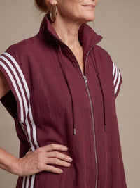 Vashti Women's Zip Front Stripe Panel Jumpsuit in Red