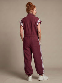 Vashti Women's Zip Front Stripe Panel Jumpsuit in Red
