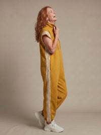Vashti Women's Zip Front Stripe Panel Jumpsuit in Yellow