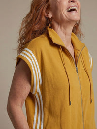 Vashti Women's Zip Front Stripe Panel Jumpsuit in Yellow